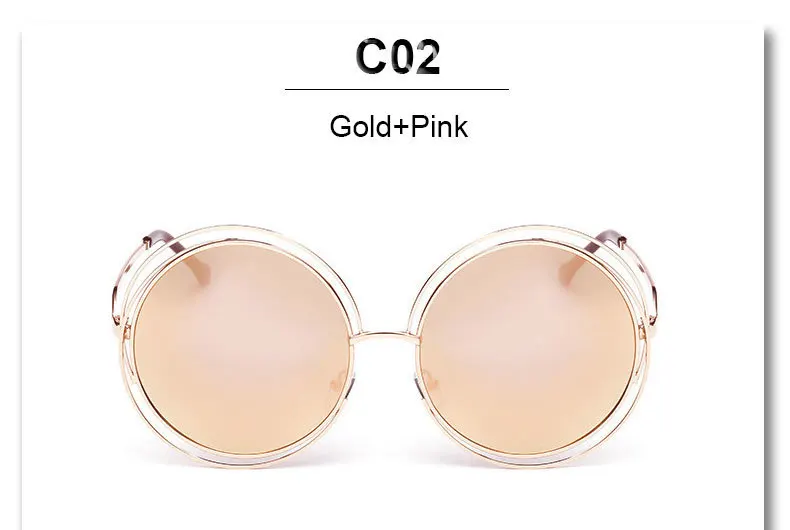 Gold Pink Винтаж круглый Солнцезащитные очки для женщин Брендовая Дизайнерская обувь Для женщин Защита от солнца Очки большой металлической Рамки градиентные оттенки леди Овальный Óculos де золь UV400 - Цвет линз: Gold Pink