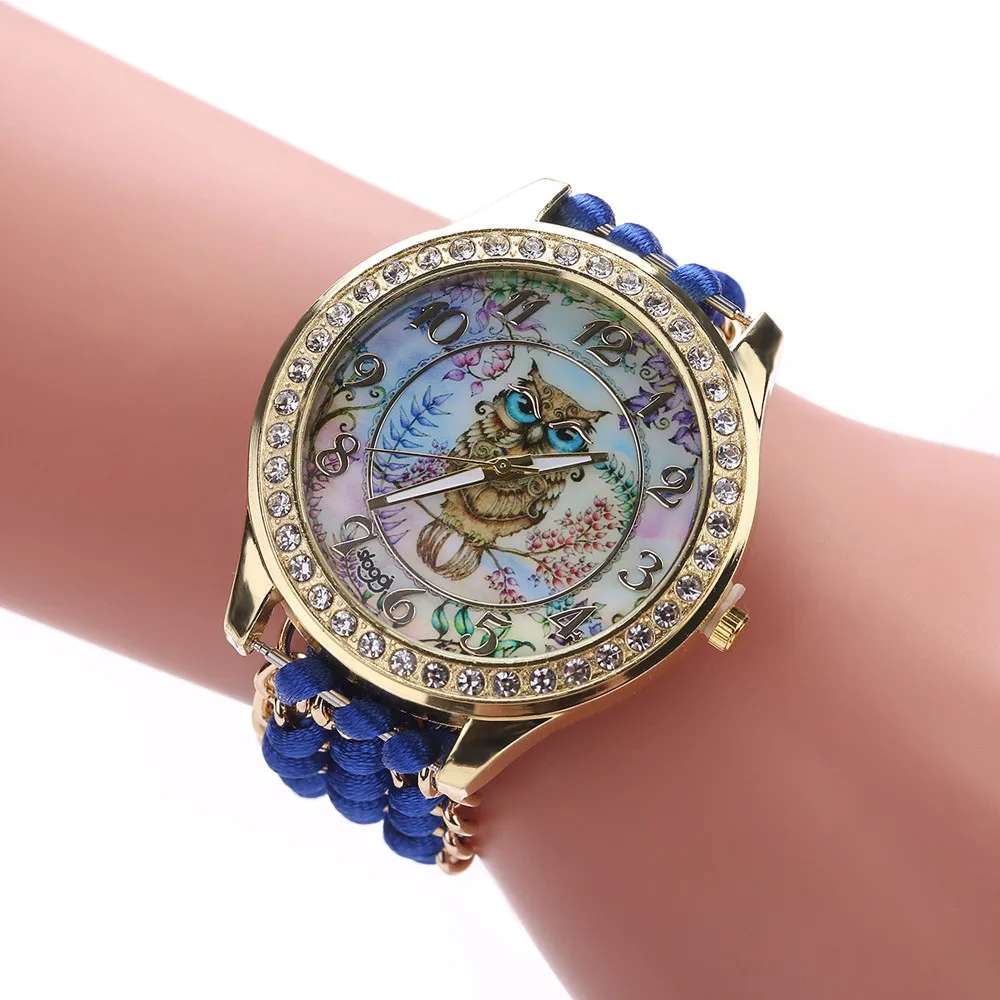 Часы женские кварцевые с вязаной цепочкой и принтом совы | Наручные часы