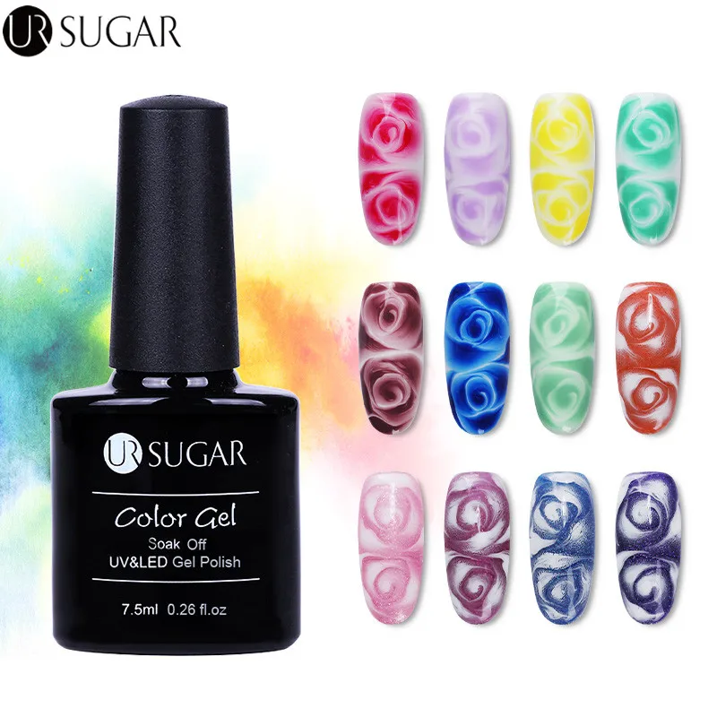 Ur Sugar, 2 шт, прозрачный белый цветок, гель, Цветущий цветок с краской для ногтей, блестящий цвет, впитывающий УФ-гель для дизайна ногтей, Набор лаков DIY