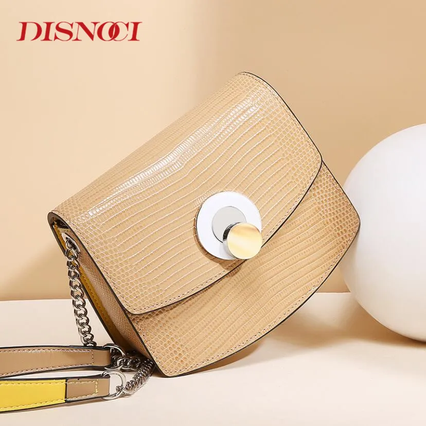 Genuine Cow Leather Luxury Chains Shoulder Bag Women Design Lizard Pattern Buckle Messenger Bags Summer Mini Square | Багаж и сумки