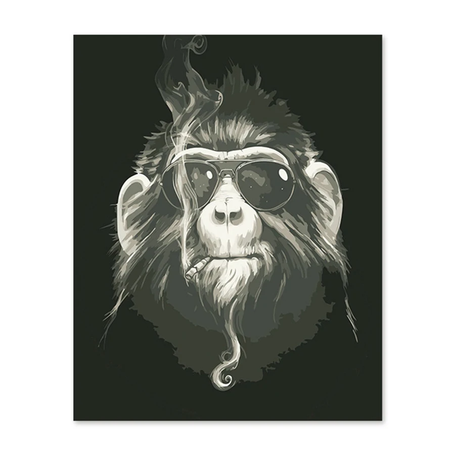 

Digital oil painting abstract orangutan monkey black wind overlord cool cartoon