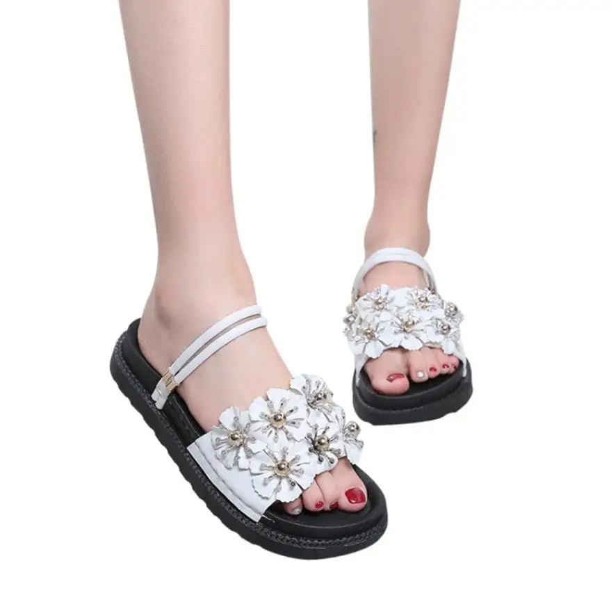 Пляжные женские сандалии Женские модные однотонные на плоской подошве с круглым