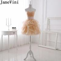 janevini elegant short bridesmaid dresses 2020 beaded lace ruffles tulle womens wedding party gown vestiti damigella bambina