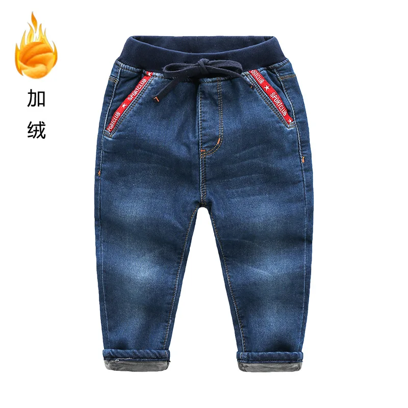 Осенне зимние джинсы для детей утепленные вельветовые длинные джинсовые штаны