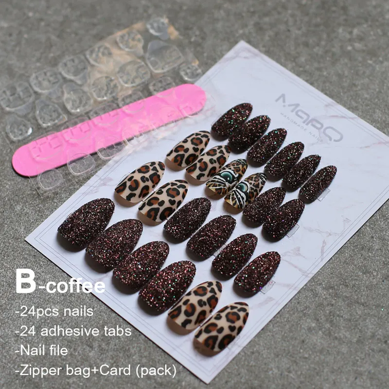 B-Coffee Матовый тигровый гвоздь акриловые накладные ногти черная коробка Леопардовый акцент пресс на ногтях кофе Флэш шпильки накладные ногти коричневый блеск золото - Цвет: B-Coffee