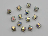 250 silver colour with clear ab crystal glass rose montees 4mm sew on rhinestones beads