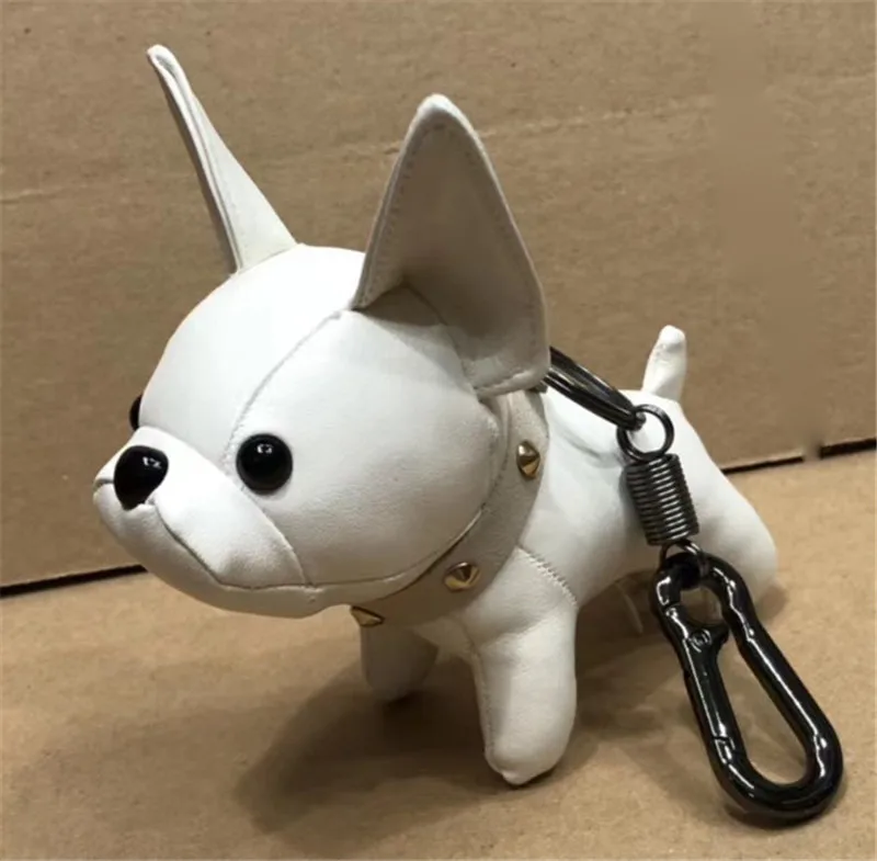 Bulldog Keychain Pu Leather France Bulldog Keychain Handbag Animal Dog Keyring Holder Bag Charm Trinket Bulldog Bag Accessories - Цвет: white
