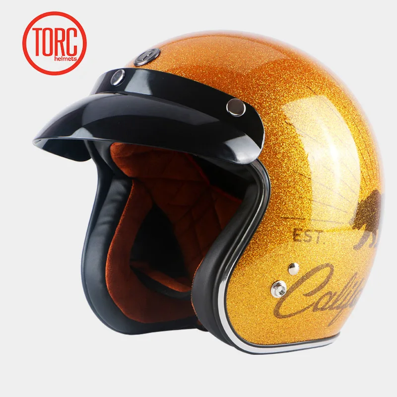 Шлем TORC moto cycle с открытым лицом классический винтажный шлем jets мотоциклетный шлем в стиле ретро capacete moto queiro ew casco moto DOT T50 - Цвет: Gold Bear