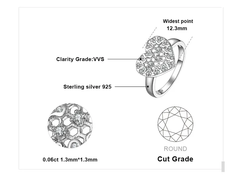 JewelryPalace кубического циркония шестиугольник Honeycomb полые сердце кольцо 925 пробы серебро юбилей кольца для женщин ювелирные украшения