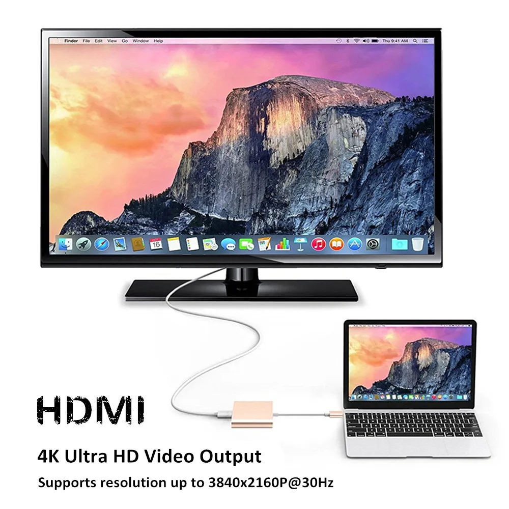 

USB 3.1 Type C to HDMI 4K Converter USB 3.0 USB-C Hub Adapter Cable Fast Charging Port for Macbook ChromeBook for HDTV/Projector