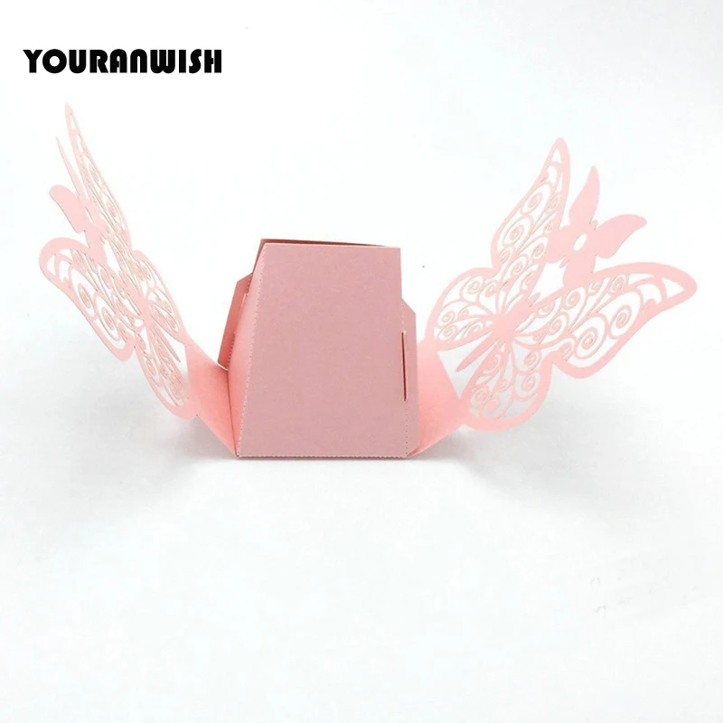 50 шт. Лазерная резка цвет белый Бабочка Свадебная коробка конфет в Жемчужной