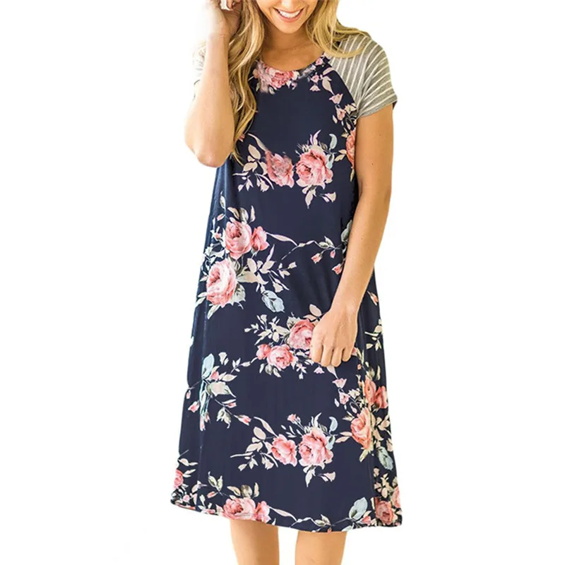 2017 Для женщин летнее платье Повседневное коротким круглым воротником секси дамы