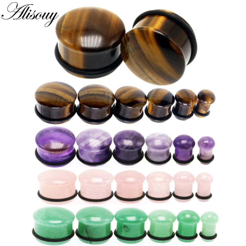 2Pcs/lot Natural Stone Ear Plug and Tunnels Single Flared White Opal Stone Earring Piercings Ear Gauges Expander Body Jewelry