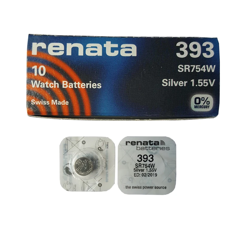 

RENATA, часы с оксидом серебра 393, SR754W, 754, 1,55 в, 100%, 393, renata 754, 5 шт.