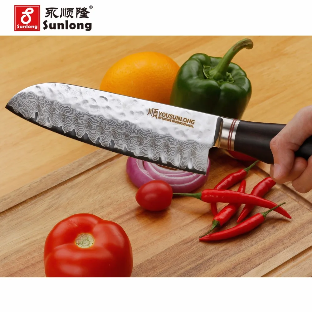 Нож шеф повара YOUSUNLONG Santoku 7 дюймов японский VG10 с деревянной ручкой из натурального