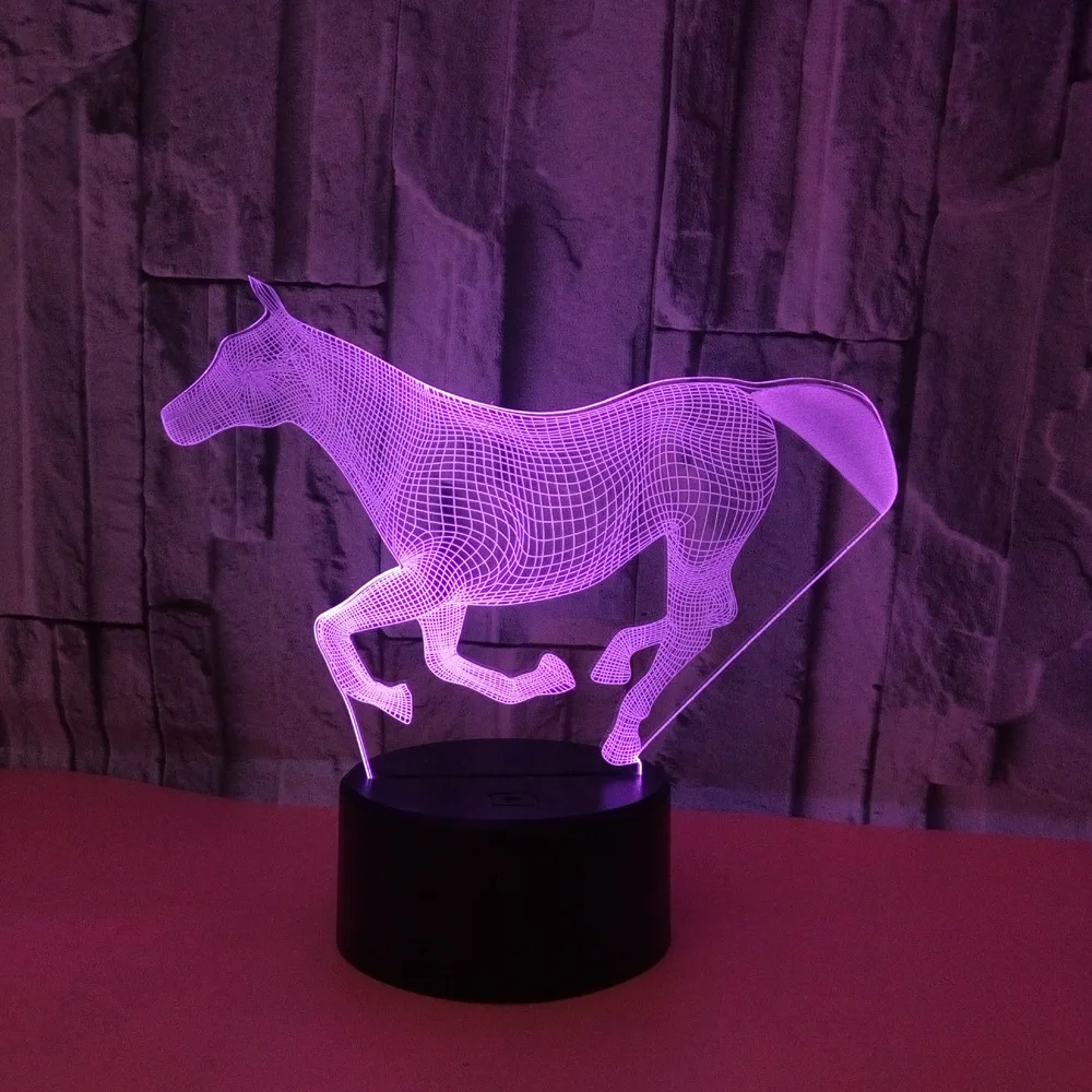 7 цветов Изменение животного светодиодный 3D ночное Lght бегущего коня сенсорный USB