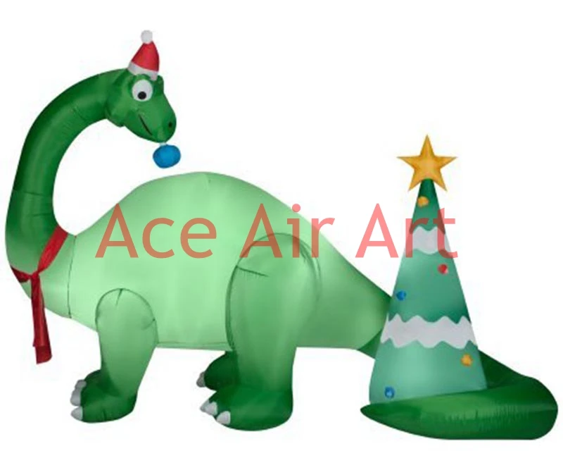 

durable oxford cloth material Christmas inflatable dinosaur with Christmas tree for decoration
