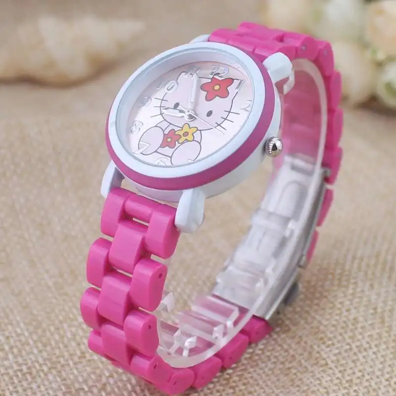 Милые дети мультфильм KT cat Hello Kitty силиконовый ремешок Девушка часы подарок стол