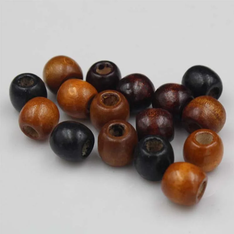 

100pcs/lot Big Hole Natural Wood Beads 10mm 12mm Coffee Black Barrel Loose Wooden Spacer DIY Jewelry Making Beading Decoration