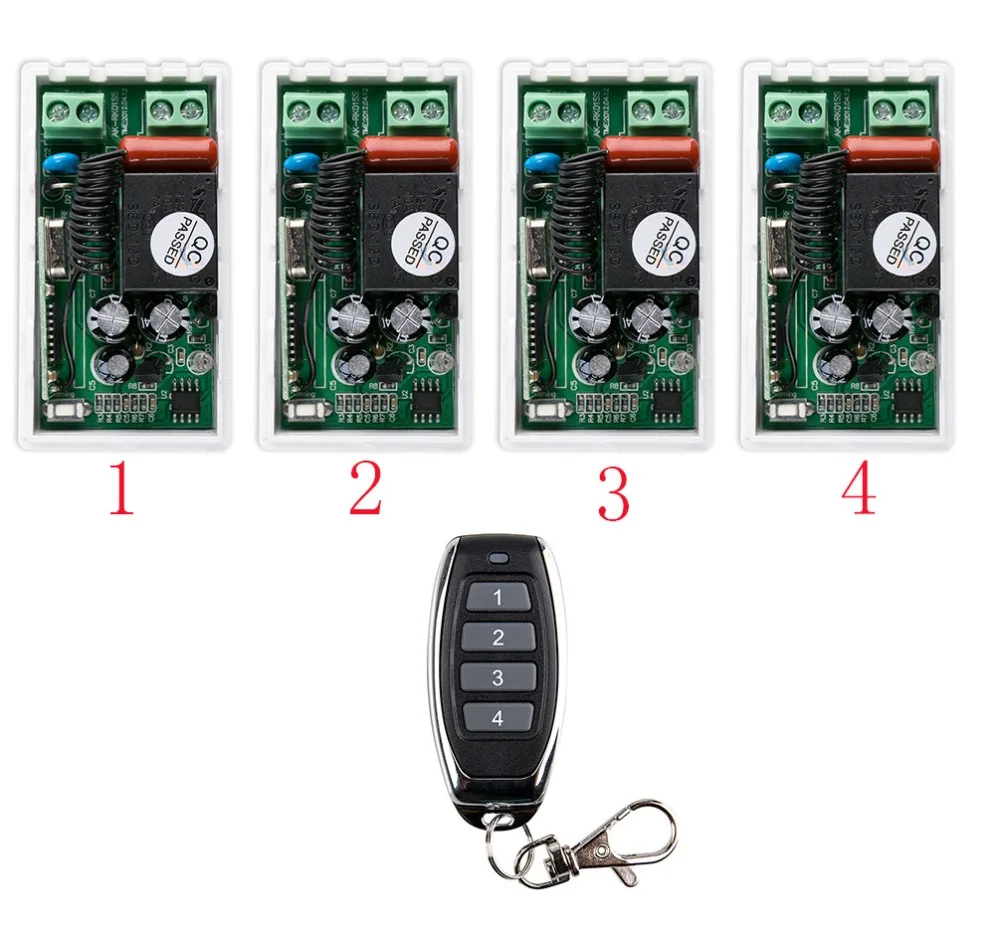 Самая простая проводка 220 В 1CH Беспроводная система выключателя питания 4 приемника и 1 пульт дистанционного управления передатчика 10 а выходное состояние регулируется