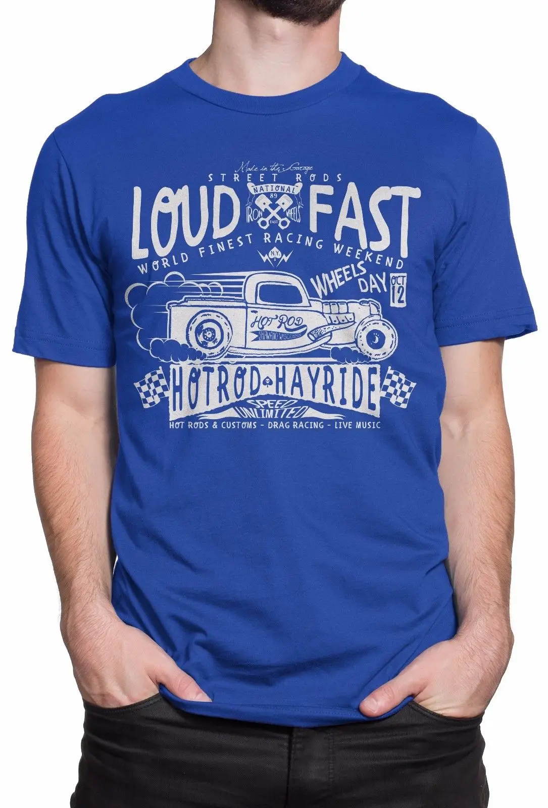ФУТБОЛКА Uomo &quotHot Rod Hayride&quot Напечатаны Футболки Мужчин Хлопка Новый Стиль |
