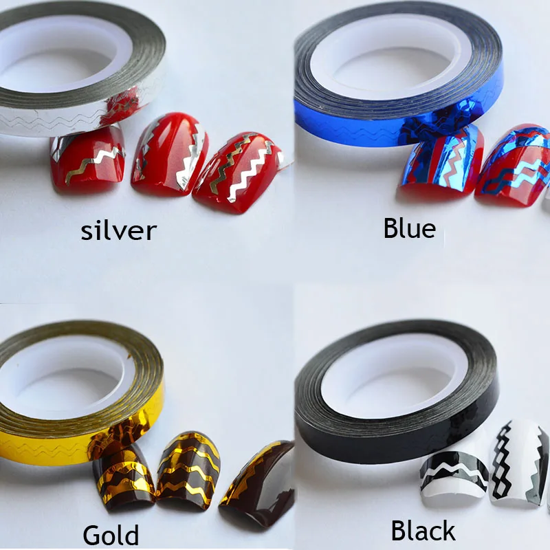 

2 Rolls of 6MM Size Wave Shape Self-adhesive Nail Art Tape Lines Manicure Stickers Decal Decoration DIY 18cm Nail Striping Tape