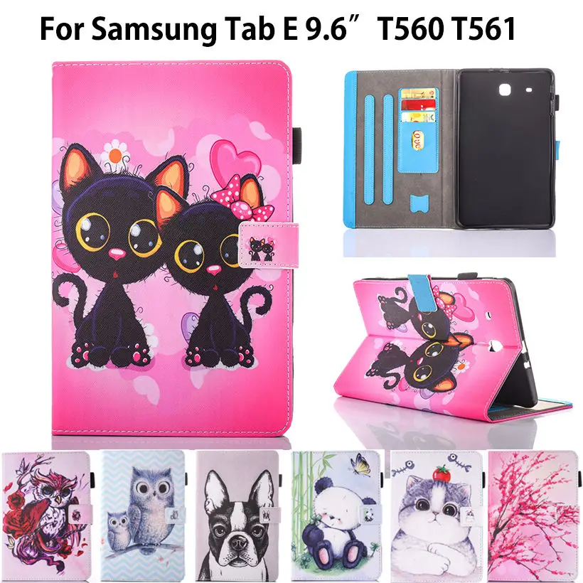 Чехол книжка из искусственной кожи с рисунком животных для Samsung Galaxy Tab E 9 6/T560 SM