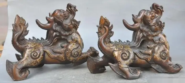 Scy s00530 9 &quotКитайский Бронзовый фэн-шуй Лаки богатство Foo Dog Единорог Kylin Pixiu зверь