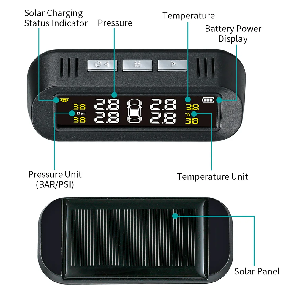 Система контроля давления в шинах AOSHIKE TPMS с 4 датчиками подключается к