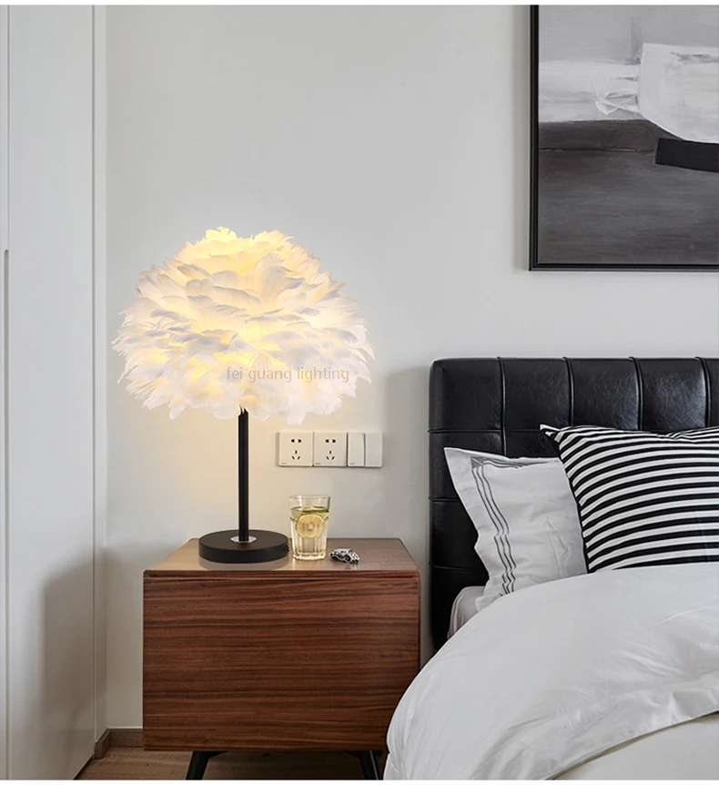Decorative feather table lamp bedroom wedding room bedside European minimalist modern creative romantic lamps | Освещение