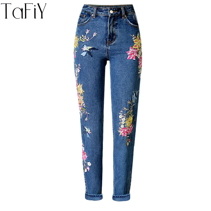 

TaFiY 3D Bird Floral Straight Jeans Embroidered Jeans Pants High Waist denim Jeans For Women Vintage Summer Casual Jeans Femme