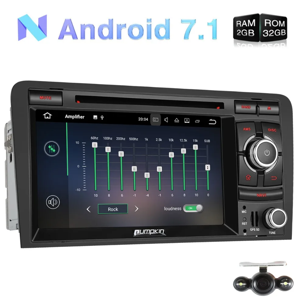 Pumpkin 2 Din7 &quotAndroid 7 1 Автомобильный мультимедийный DVD плеер для Audi A3 2003 2011 GPS