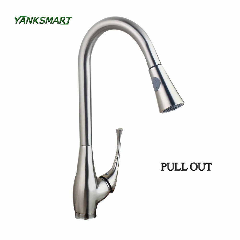 YANKSMART кухонный гибкий Выдвижной Матовый хромированный смеситель из твердой
