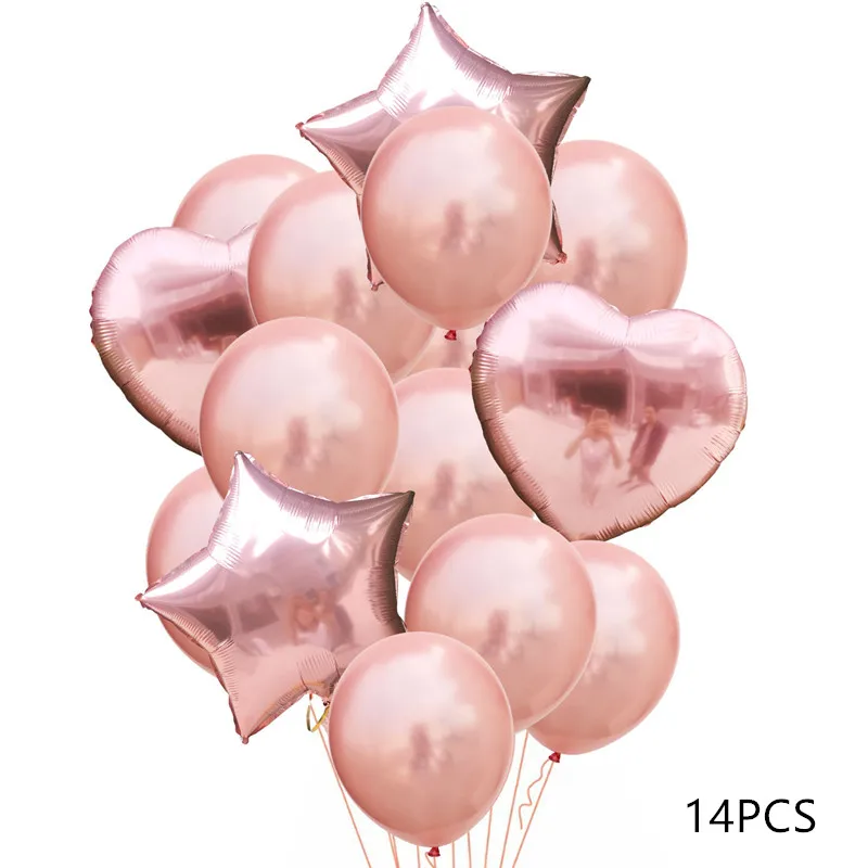 1- Rose Gold 14 шт свадебные шары на день рождения Круглые Конфетти шары гелиевые шары в форме сердца украшения на день рождения для взрослых и детей - Цвет: 1- Rose Gold