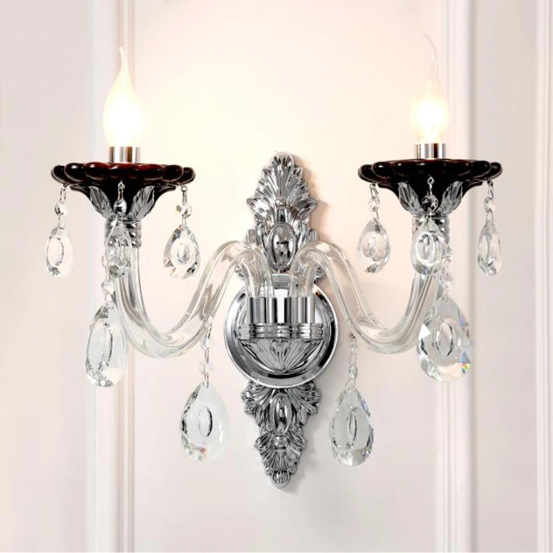 

European style LED crystal Wall Lamps Minimalist glass wall sconces candle lighting corridor bedroom living room LED wall lights