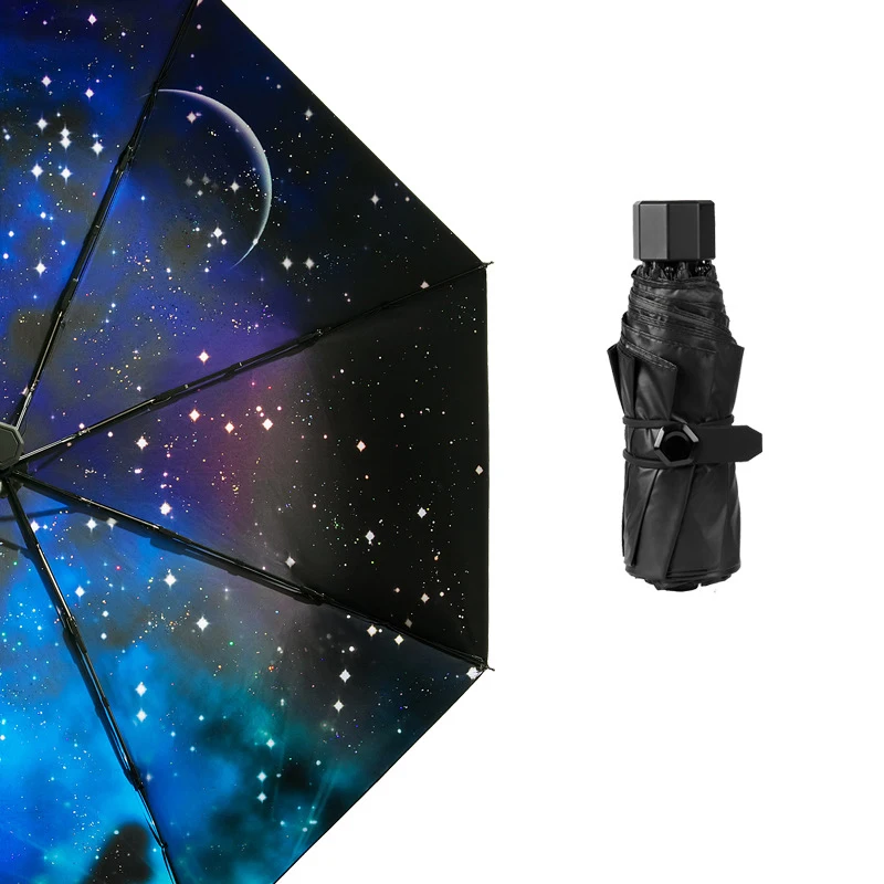 Женский складной зонт Galaxy Star Sky небольшой черный мини с карманами