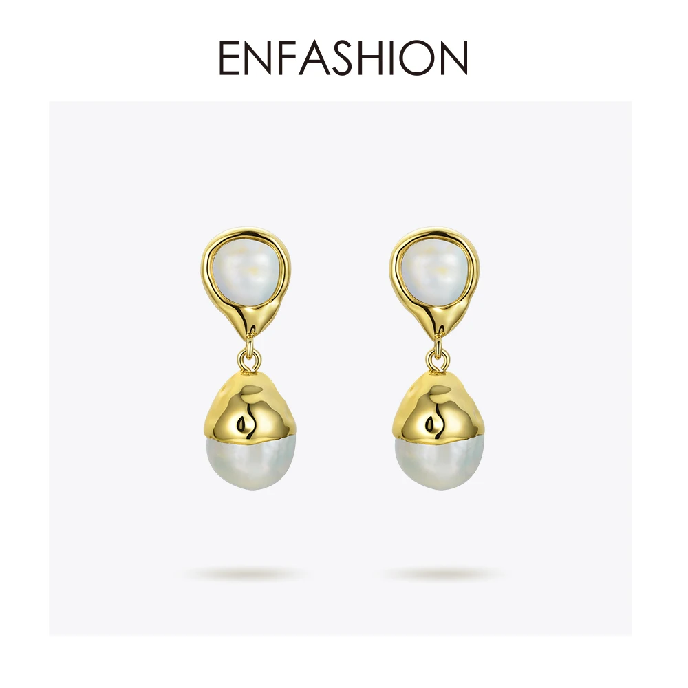Женские винтажные серьги подвески Enfashion длинные золотистого цвета с натуральным