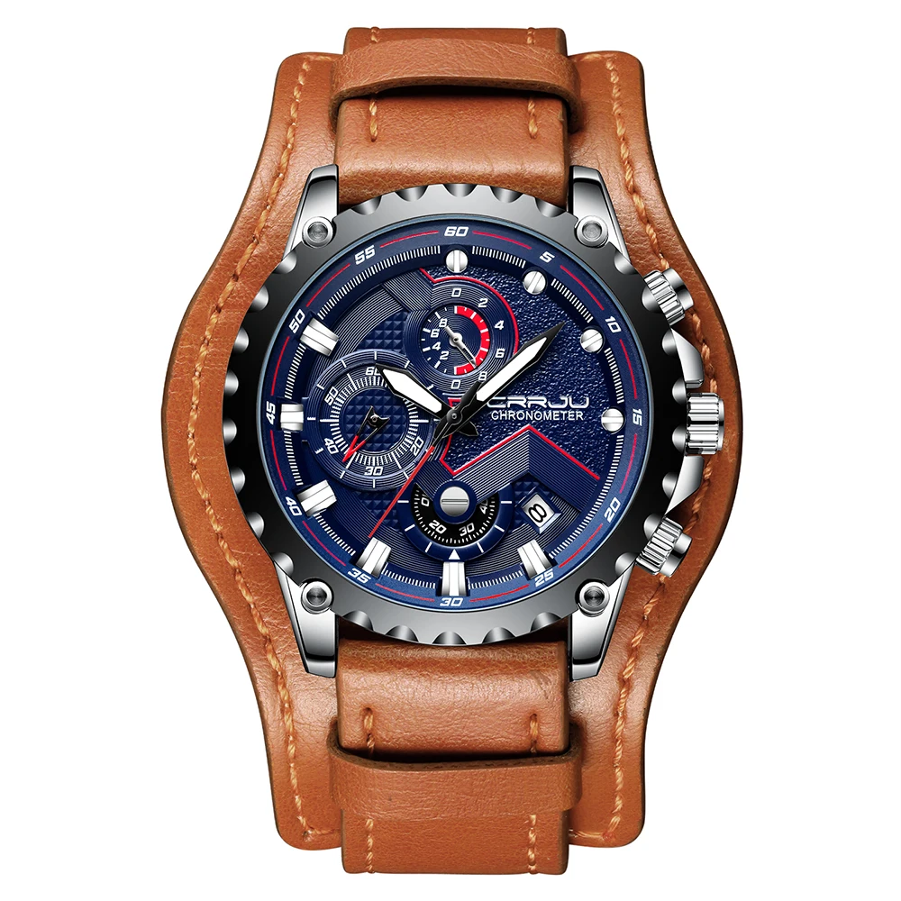 Reloje 2018 CRRJU Men Watch Male Leather Automatic date Quartz Watches Luxury Brand Waterproof Sport Clock Relogio Masculino | Наручные