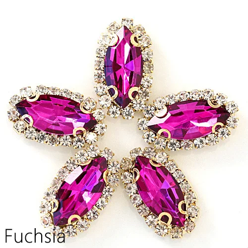 Fuchsia 20 шт конский глаз лист пришить на коготь стразы шьют на стекло стразы шьют на Стразы с золотым коготь использовать для свадебного платья обувь B1078 - Цвет: Fuchsia