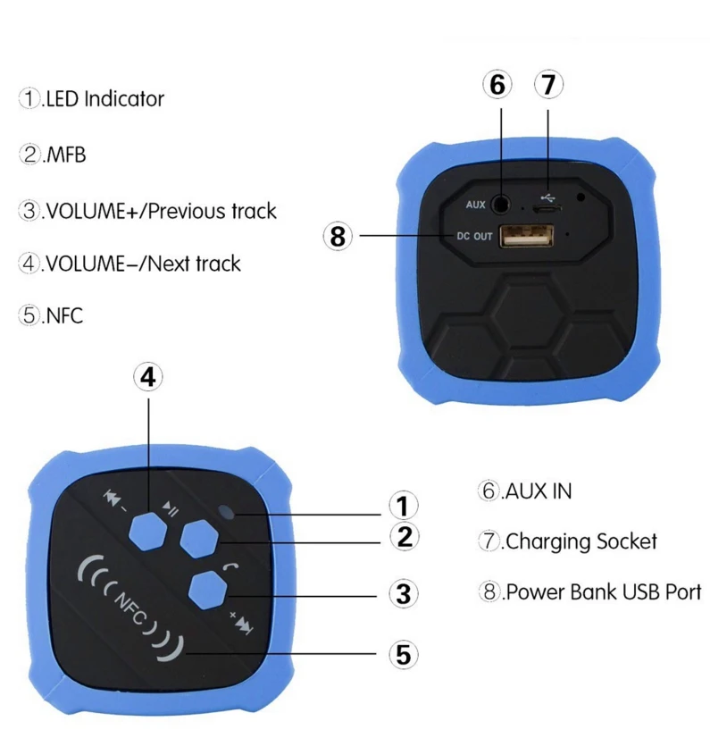 Водонепроницаемый Bluetooth динамик NFC 1800 мАч внешний аккумулятор ударопрочный
