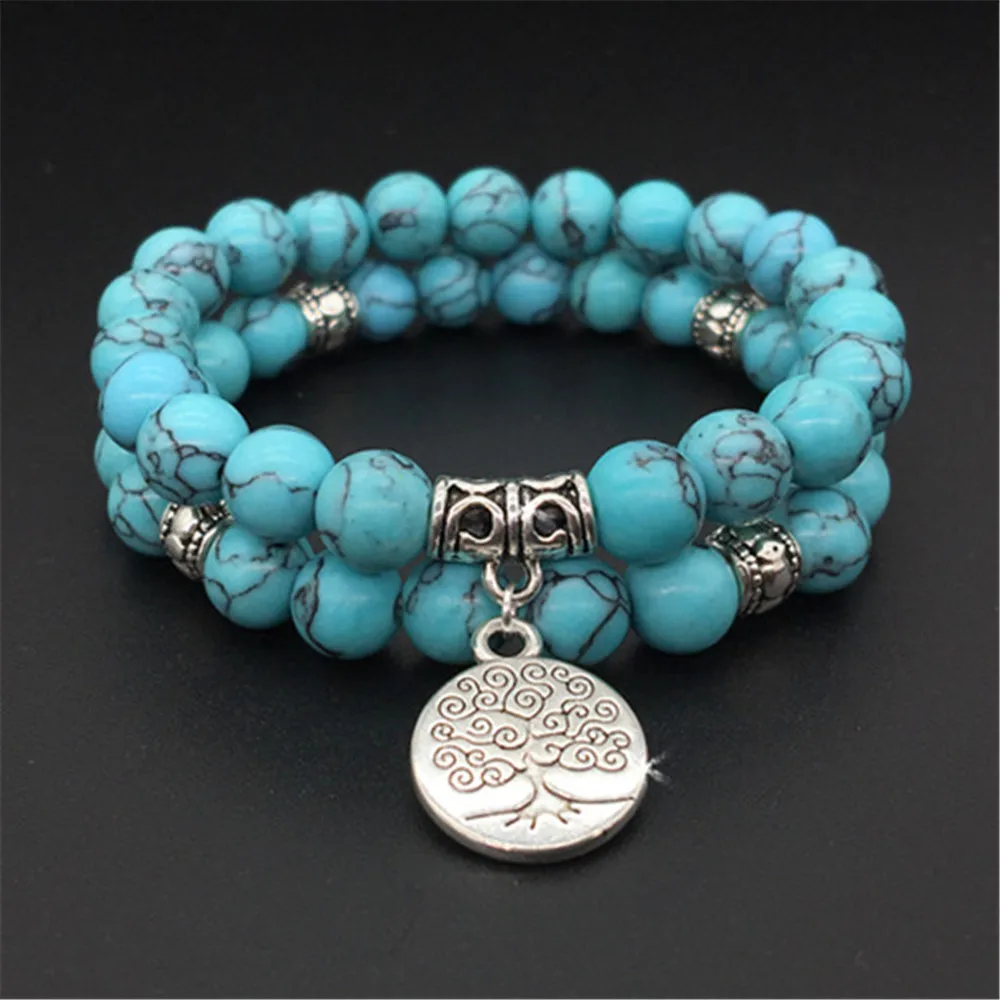 

Hot Sale Natural Stone Set Bracelets Chakra Tree of Lift Pendant Beaded Energy Stone Yoga Bracelet for Mala and Female Wholesale