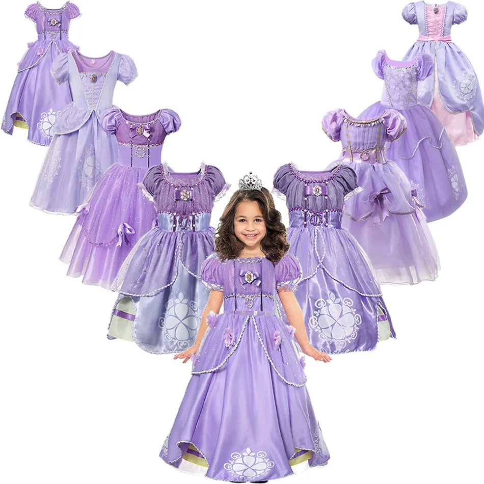 

Sofia Princess Dress For Girls Baby Girl Sofia Cosplay Costumes Kids Party Clothes Floral Printing Children Formal Purple Frocks