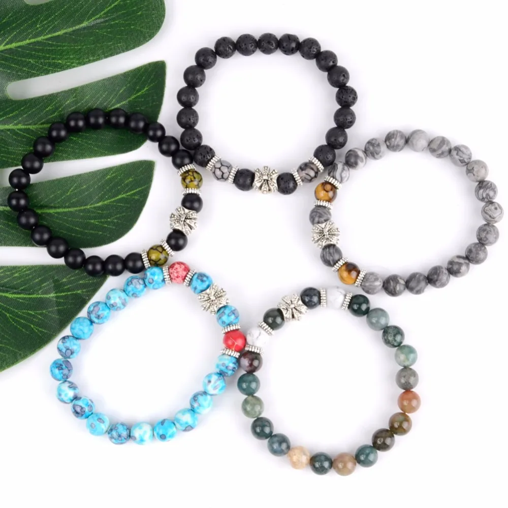 Trendy Crown Charm Bracelets For Women India Agates Jaspers Stone Beaded Bracelet Men Wristband Jewelry Wholesale Pulseras | Украшения и