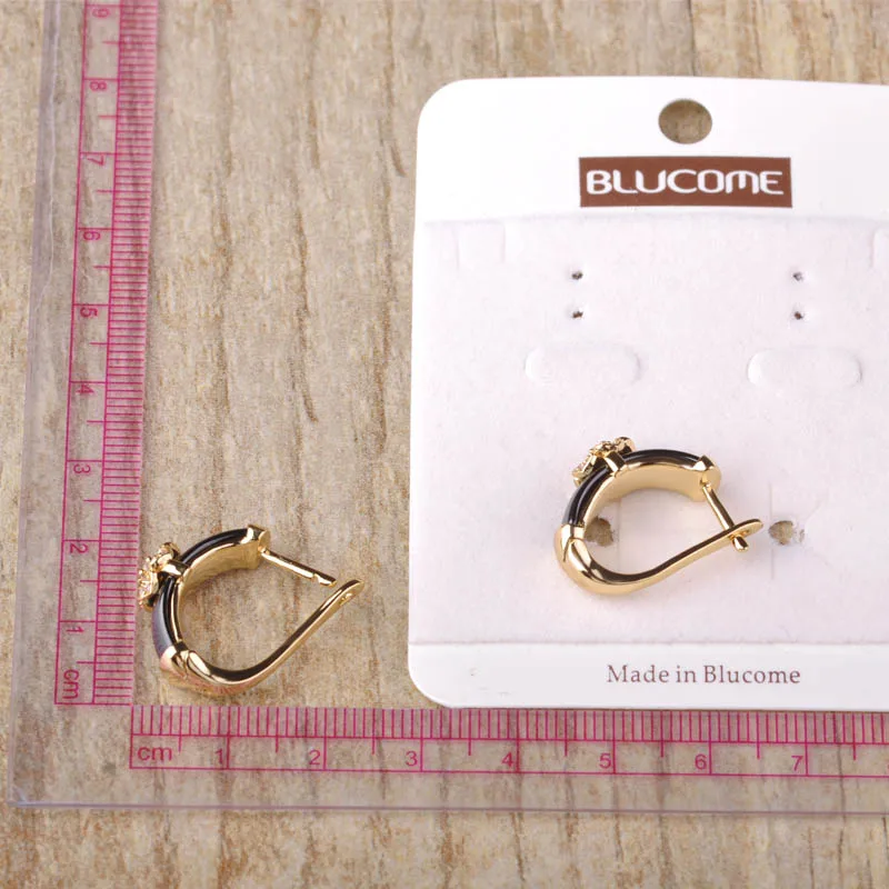 Горячие Черные Керамические Серьги и Кольцо Установить 18 К Позолоченные Медные CZ