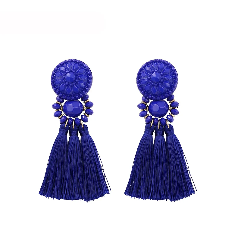 Royal blue Новые модные серебряные/Золотые сережки с кисточками для женщин, ручная работа, богемные Винтажные серьги с бусинами, этнические серьги-капли с бахромой, ювелирное изделие - Окраска металла: Royal blue