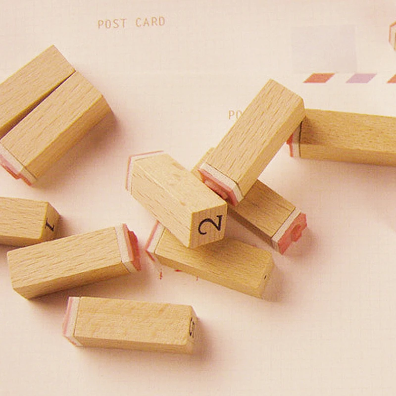 12 шт./компл. серия цифр мини штампы цифровые деревянные и резиновые для