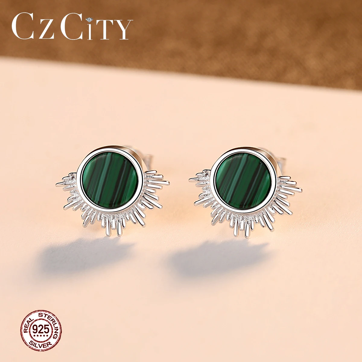 CZCITY Round Turquoise Stud Earrings for Women Anniversary Fine Jewelry 925 Sterling Silver Boucle D'Oreille Femme Gifts SE0405 |
