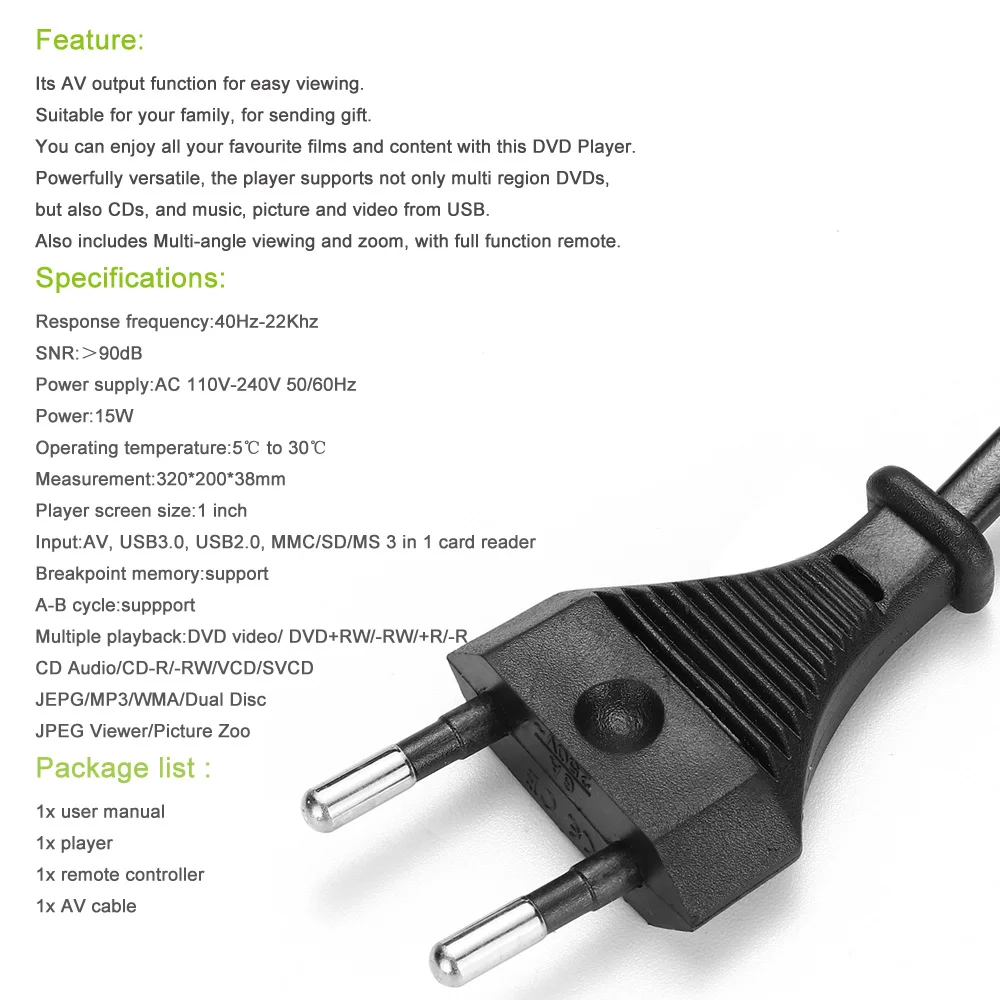 110 V-240 V USB Портативный несколько воспроизведения DVD плеер ADH DVD проигрыватель компакт-дисков/SVCD/VCD/проигрыватель дисков с дальний Управление- подача заявки на DVD160
