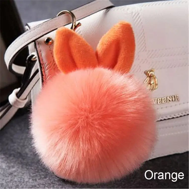 Orange Очаровательный плюшевый брелок для ключей с милыми заячьими ушками, сумки из искусственного меха, аксессуары, пушистые шарики, подвеска для ключей, брелок для женщин и девочек - Цвет: Orange