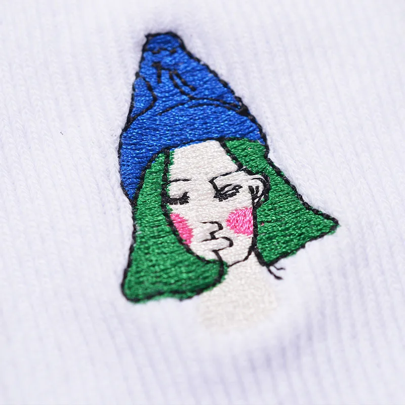 Корейские женские белые вышивка забавные носки Ретро тренд чистый цвет Юмор